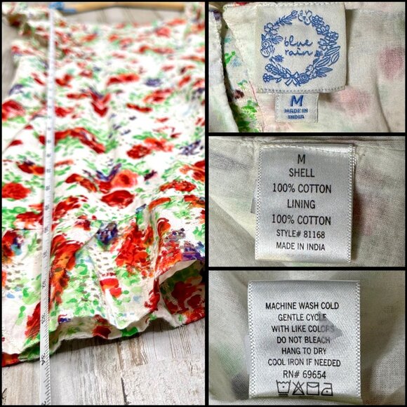 Blue Rain Red Floral Eyelet Embroidered Flower Fields Cotton Sundress Size M - Picture 10 of 12